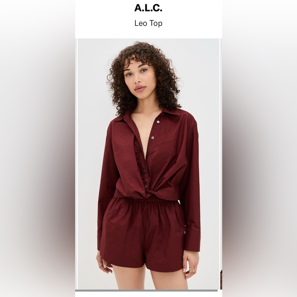 ALC Burgundy Button-Up Leo Shirt and short set (size large)